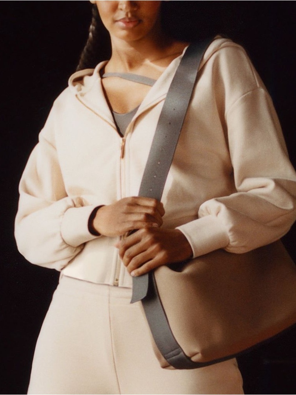 Cuyana Blush Pink Pima Cotton Cropped Zip Balloon Sleeve Hoodie Jacket Small